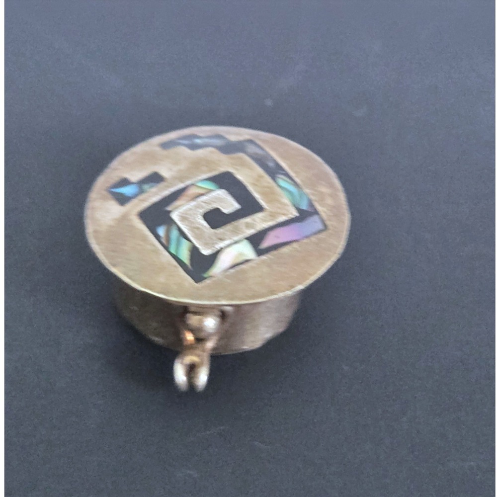 Vintage Alpaca Mexico Silver Abalone Inlay Pill Box/Trinket Case